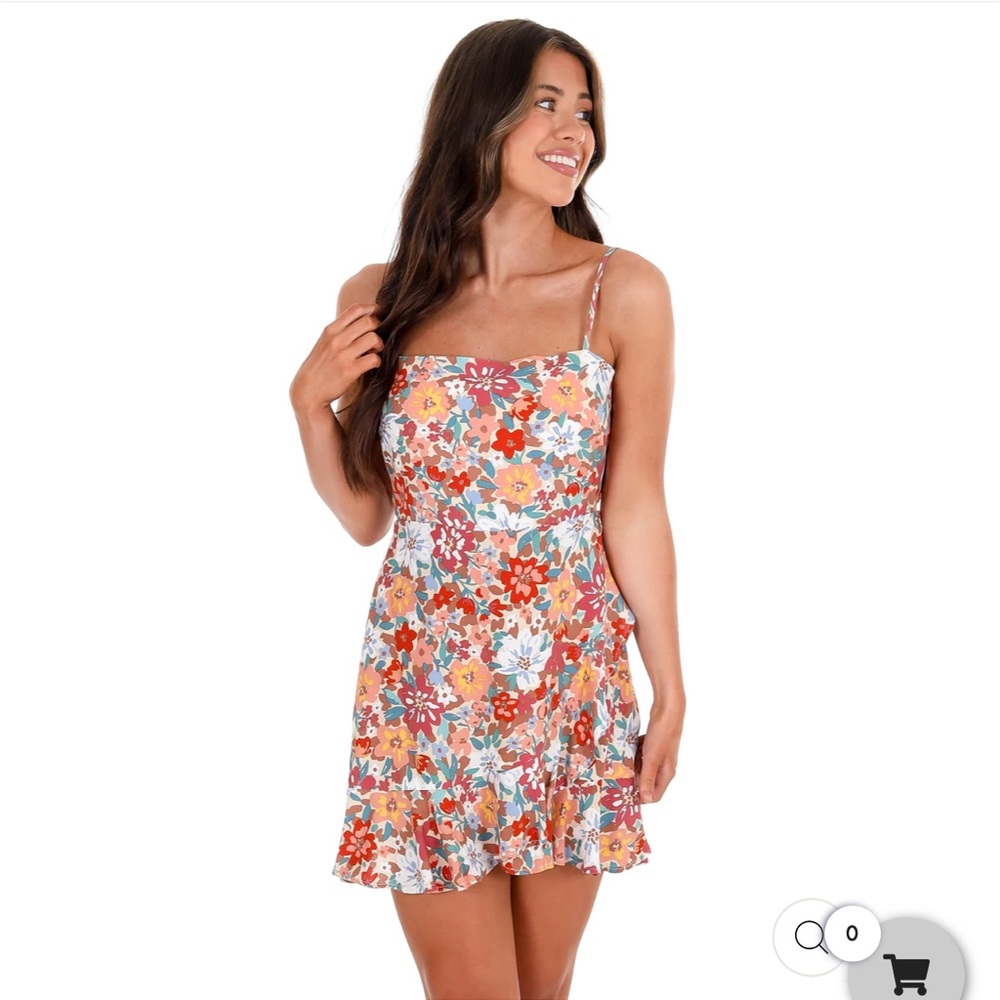 Shop Dress Up Hudson Gray Coral Multi Floral Overlap Ruffle Skirt Mini Dress NWT
